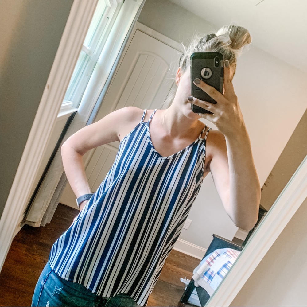 Navy and White Striped Tank - M